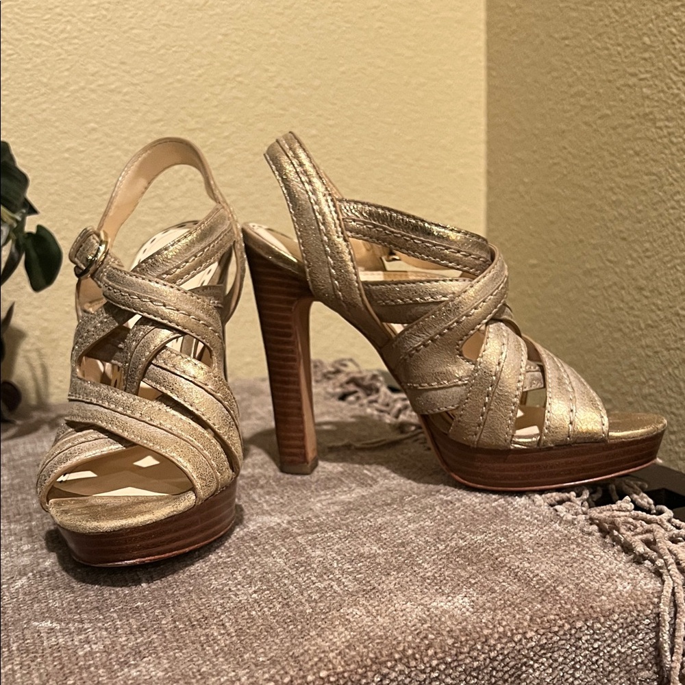 Coach Gold Strappy Heels - Picture 2 of 5